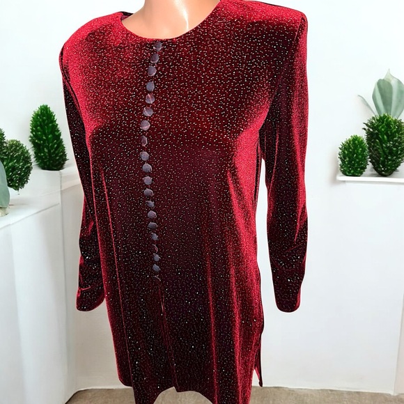 J.B.S. Deep Red Velvety Glittering Tunic - Picture 5 of 14